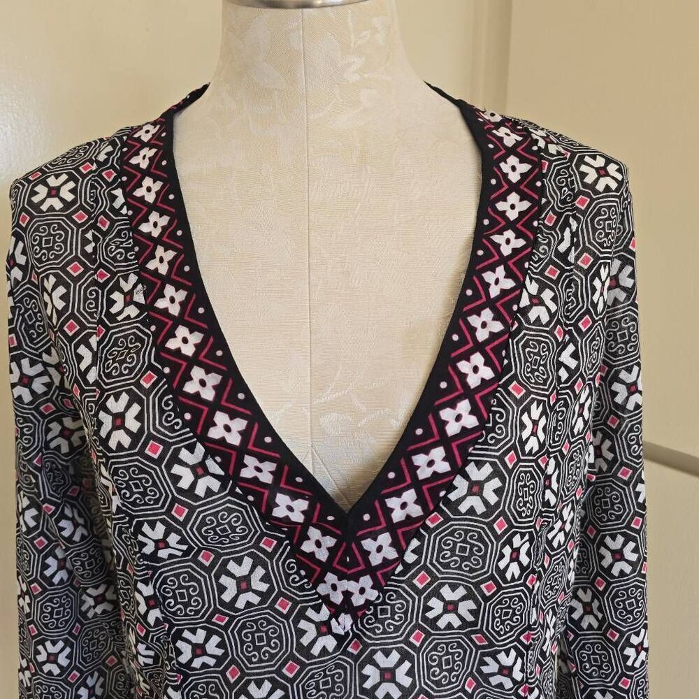 Anne Cole Collections Deep V-Neck Tunic, Blk/Pink/Wht, Cotton, Thigh Lgth.NWOT, - Picture 4 of 9